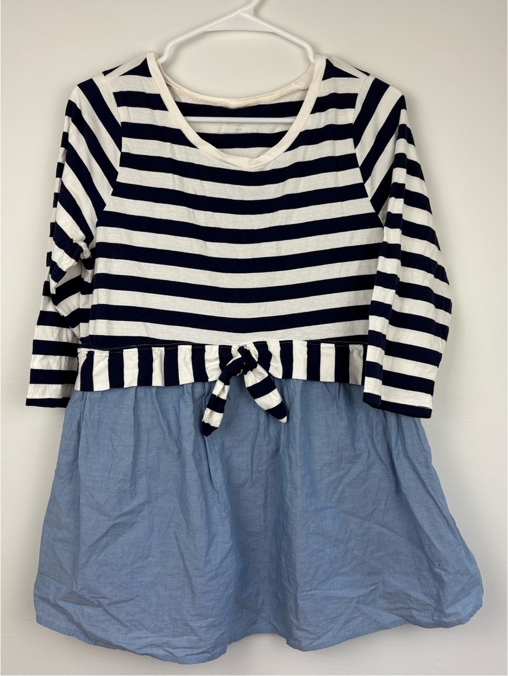 Motherhood Navy & White Striped Maternity Top Large EUC 100% Cotton Parisian
